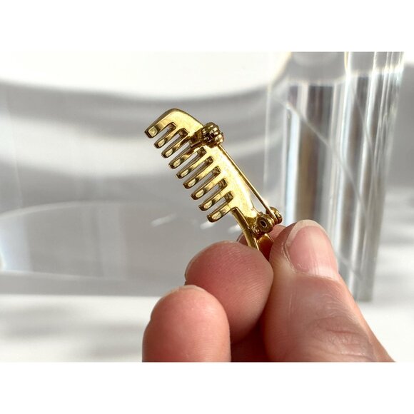 Gold Toned Hair Comb Teeny Tiny Vintage Brooch Pin - Picture 8 of 10